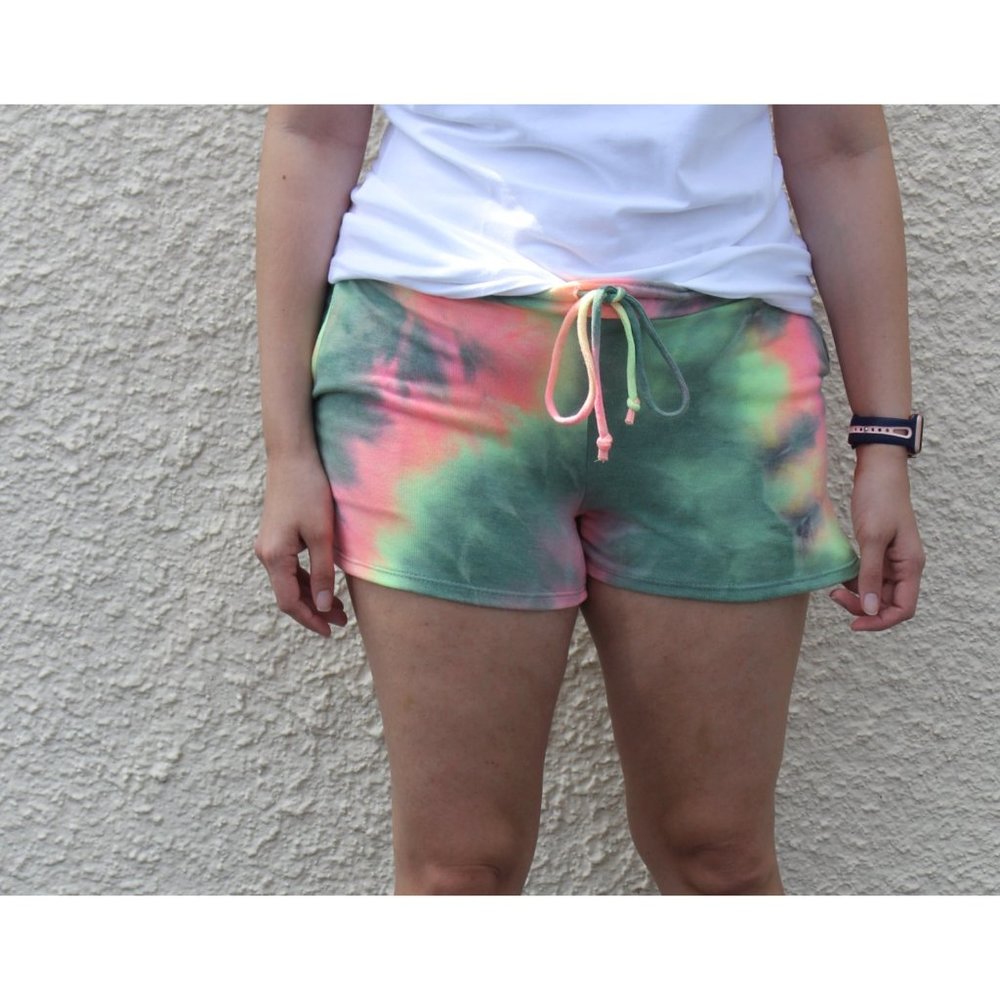 Heimish Tie Dye Knit Shorts, Green Fuchsia - Picture 2 of 3